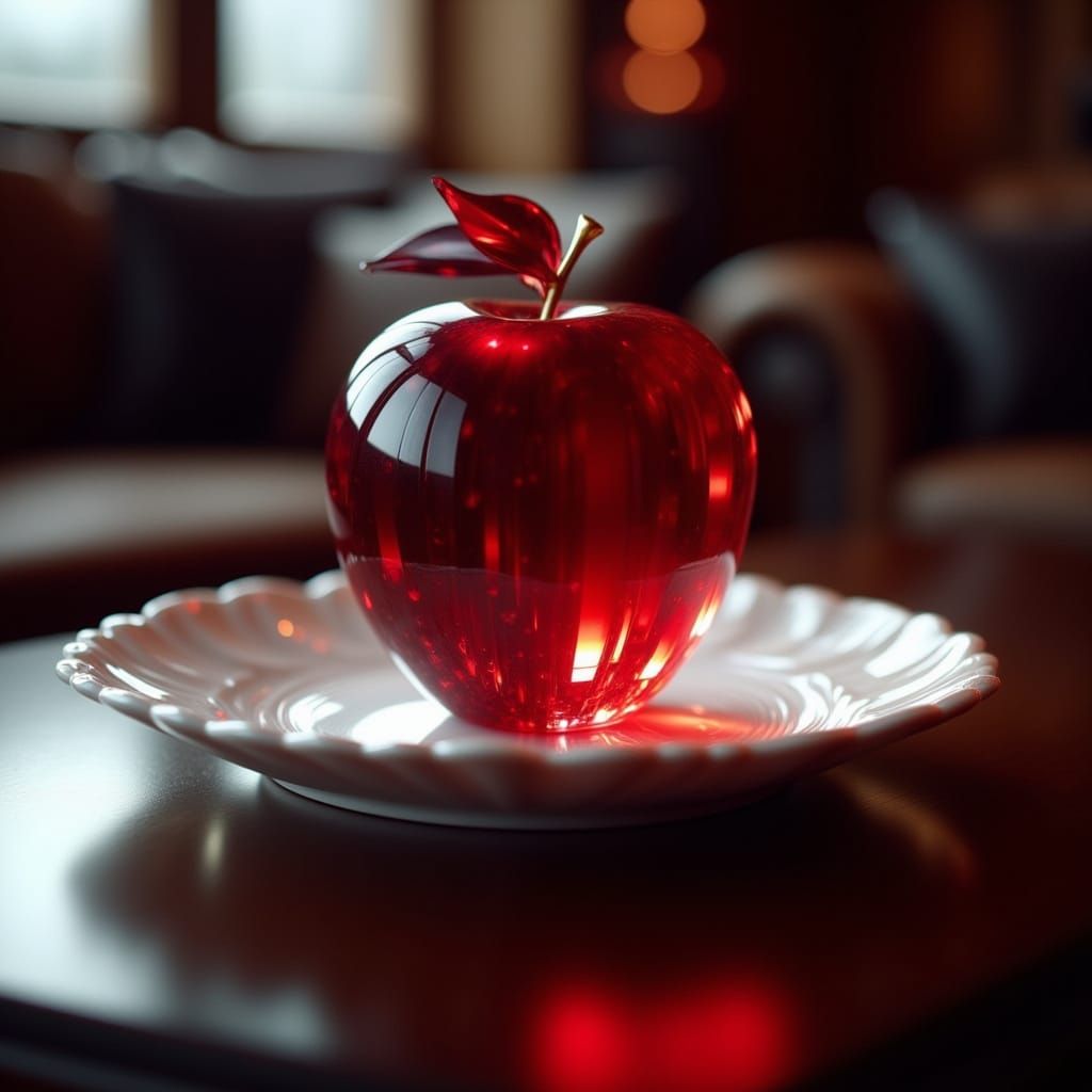 Luminous Red Glass Apple Still Life