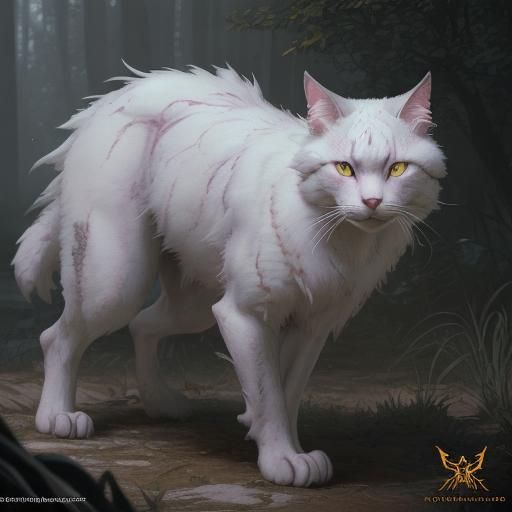 Detailed Feral Cat Reference Sheet in Dark Fantasy Style