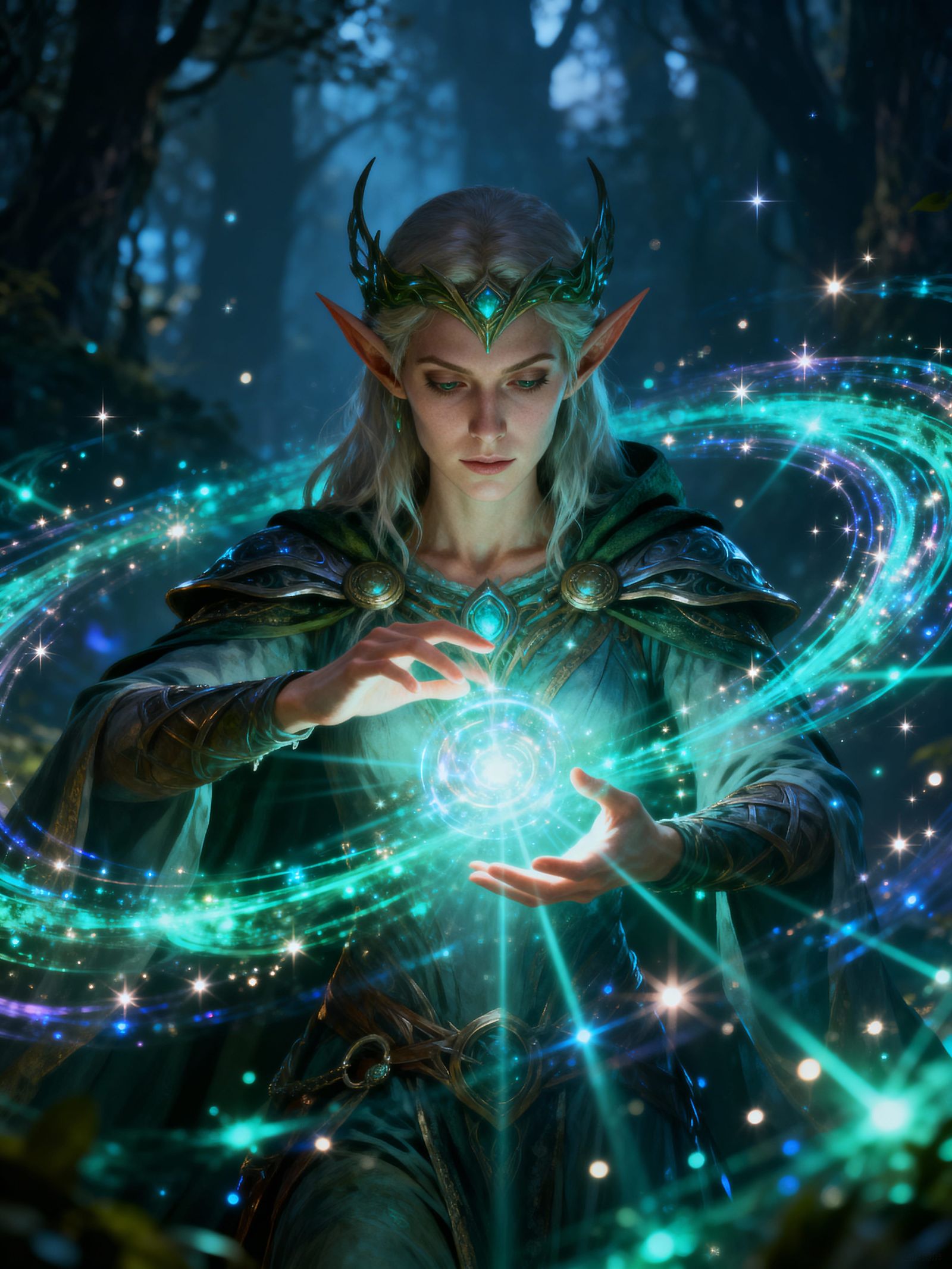 Elven Druid Spellcasting Healing Magic Poster Art