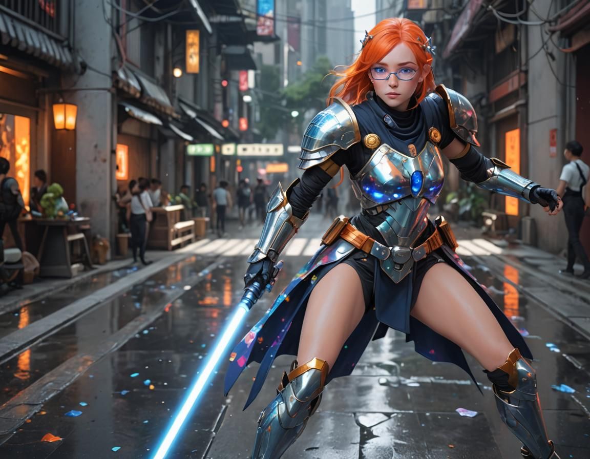 Alien Knights Duel with Lightsabers in Anime Style