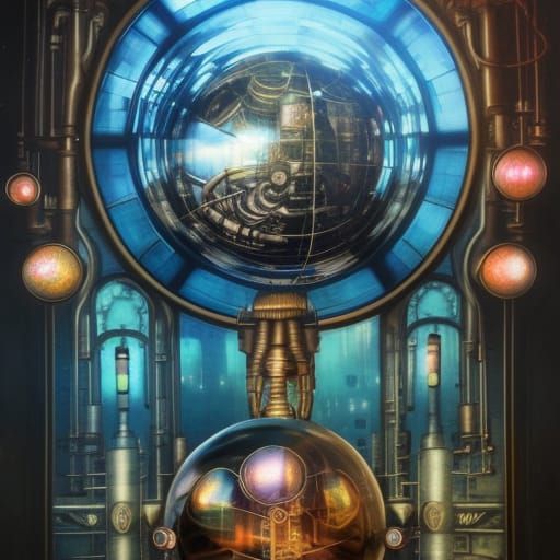 Steampunk City Encapsulated in Iridescent Glass Spheres