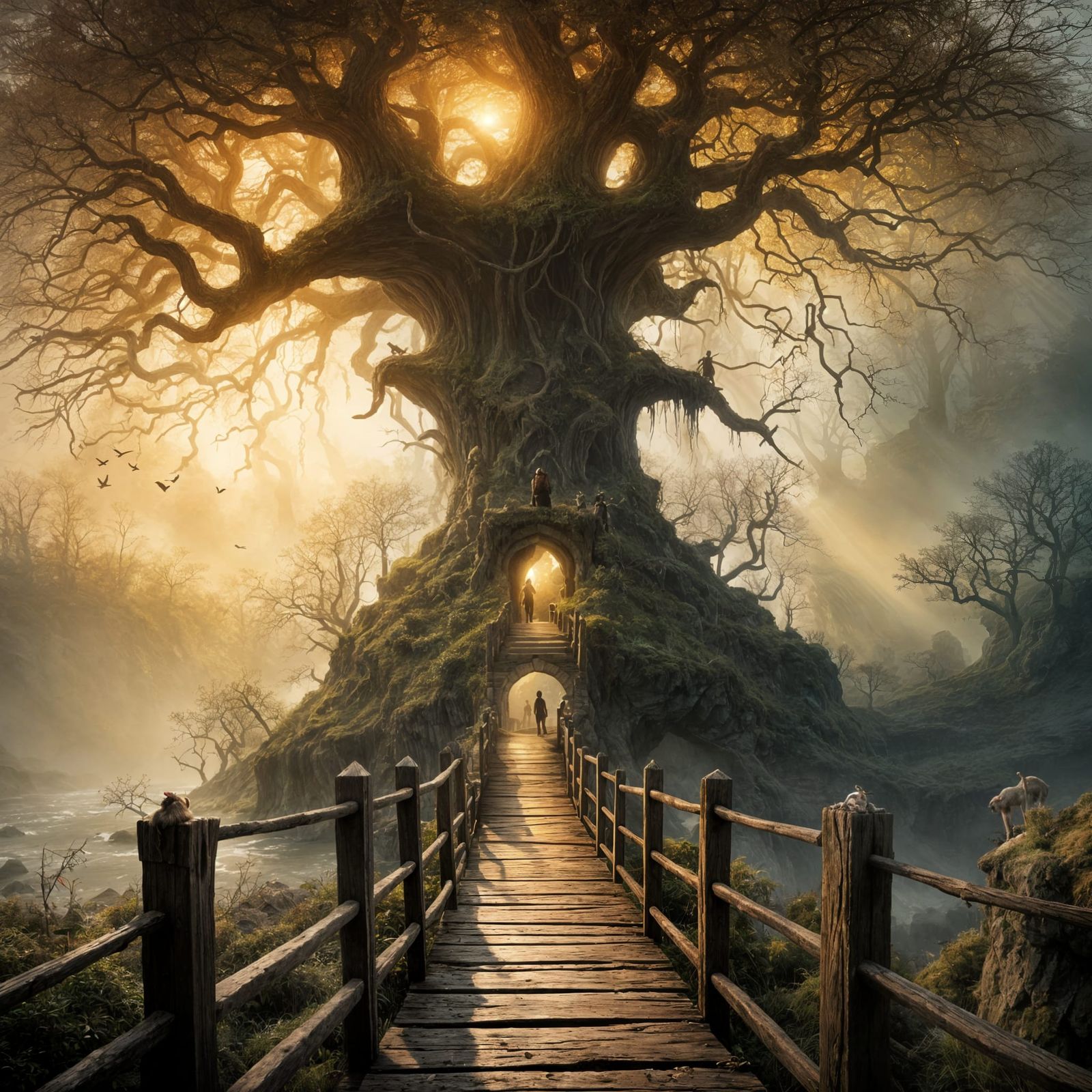 Whimsical Stone Bridge in Fairy Tale Landscape