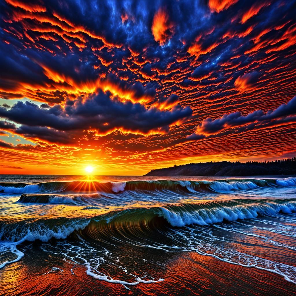 Hyperrealistic Sea of Sorrow at Sunset