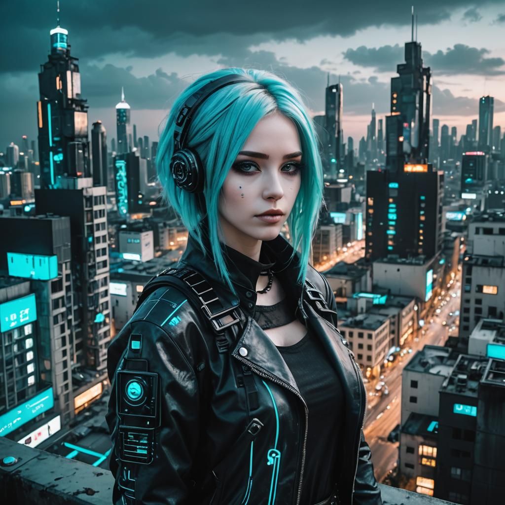 Enchanting Cyberpunk Girl in Cityscape