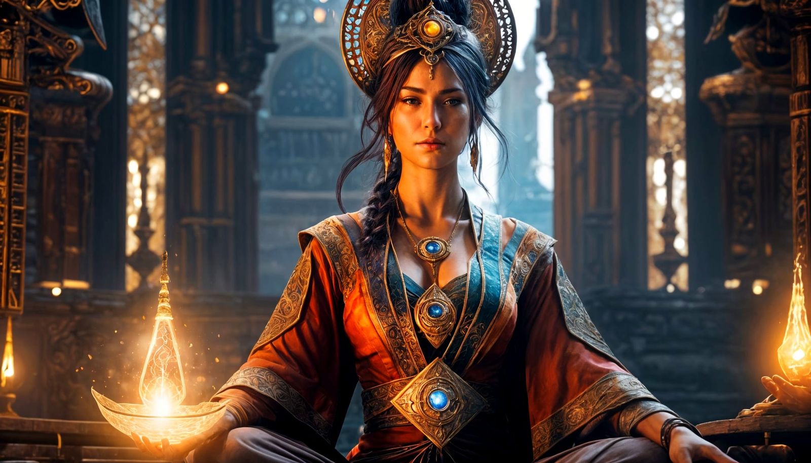 Meditating Mage with Magic Power, as Digital Watercolor