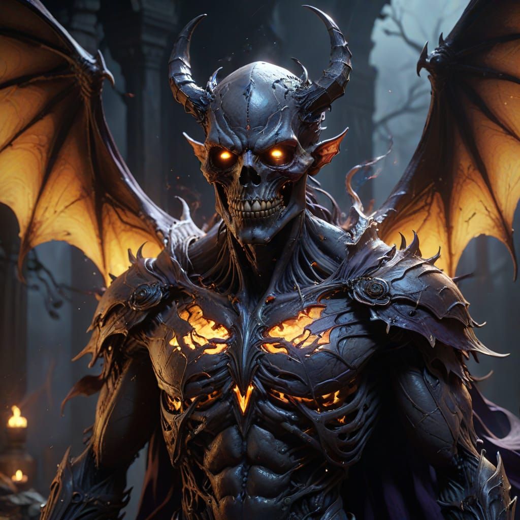 Ethereal Demon-Skeleton Hybrid in Dark Fantasy Portrait