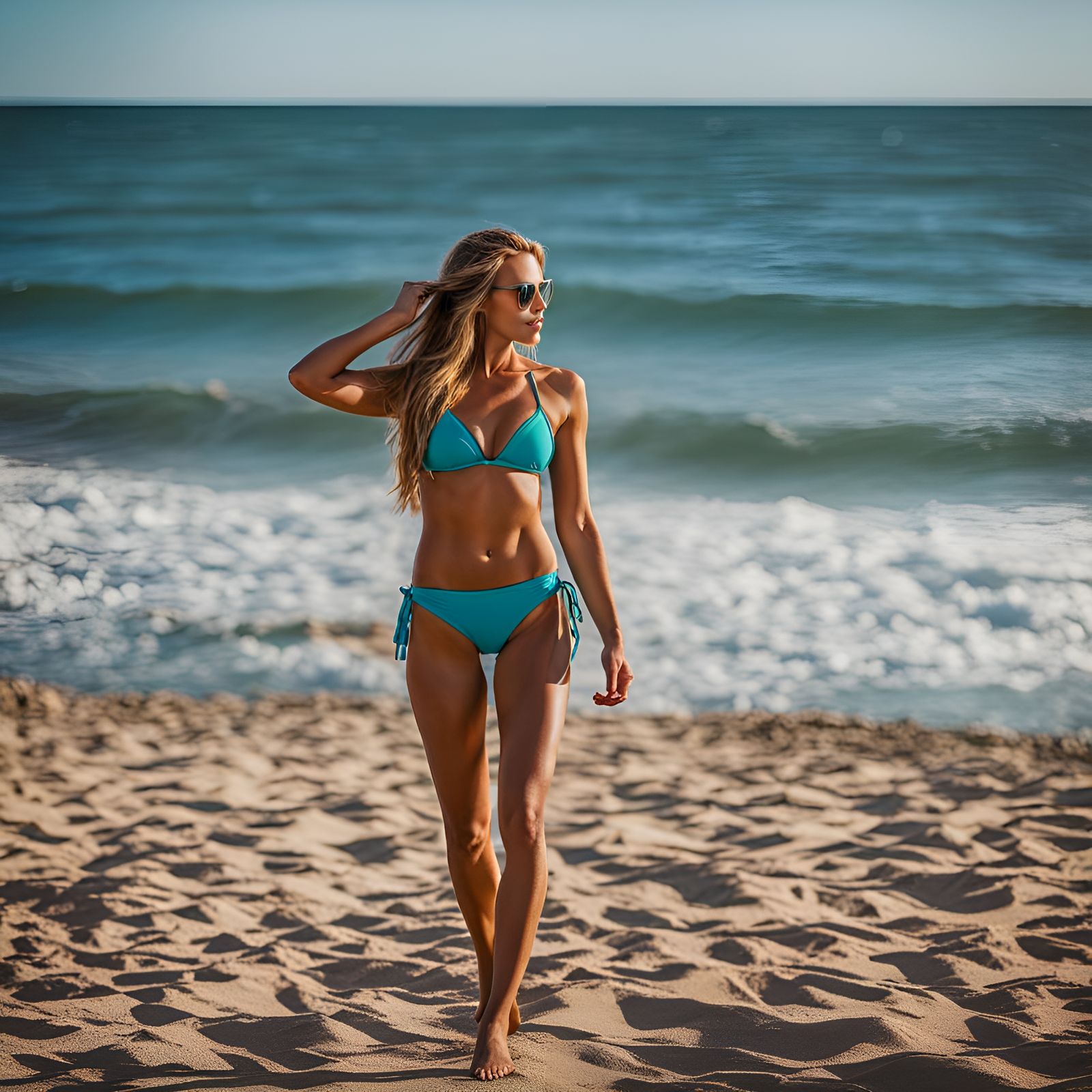 Bikini Model on a Brightly Lit Beach