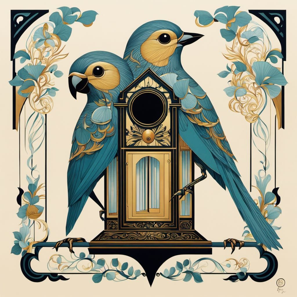 Elegant Art Deco Birdhouse Illustration