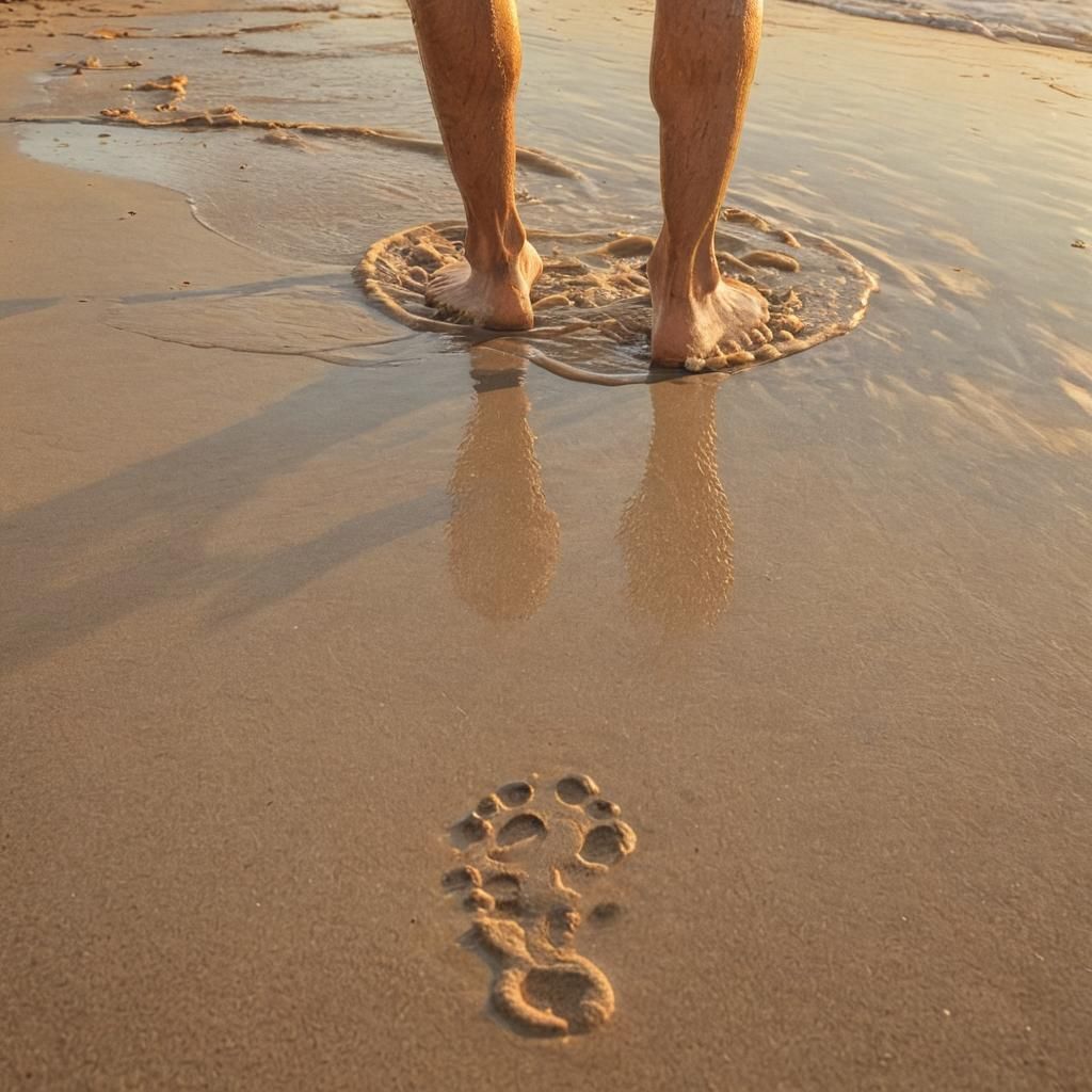Golden Hour Beach Walk: Hyperrealistic Splash Art