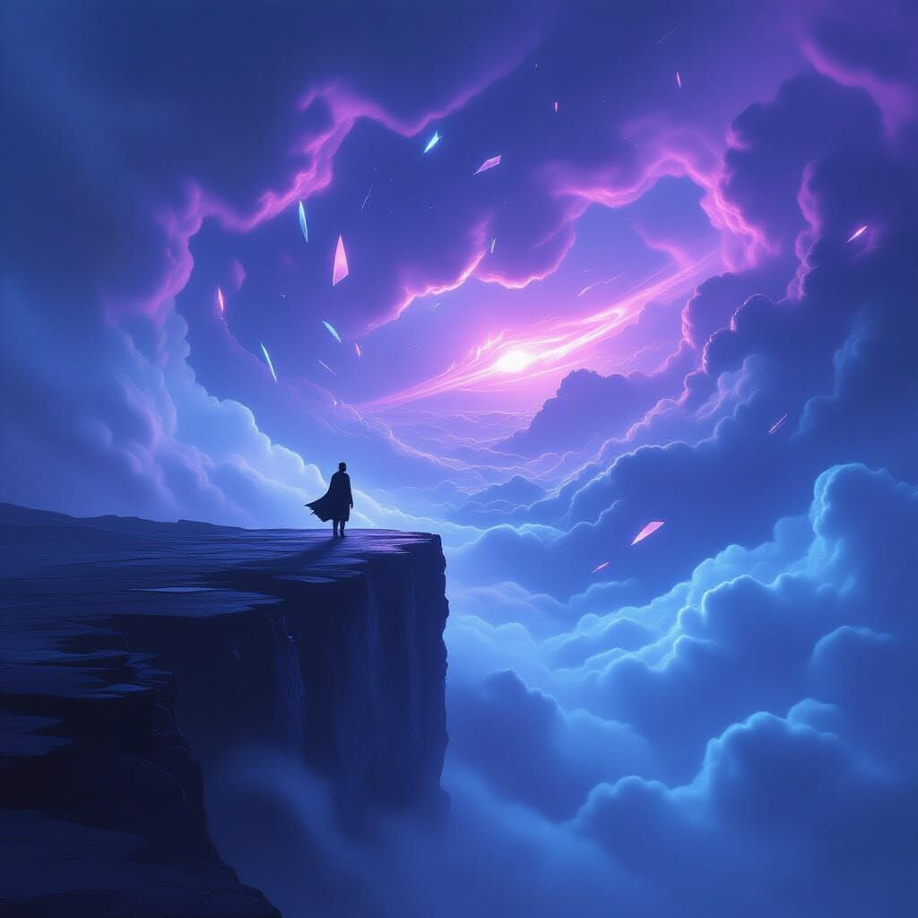 Figure Above Swirling Abyss in Dreamlike Concept Art