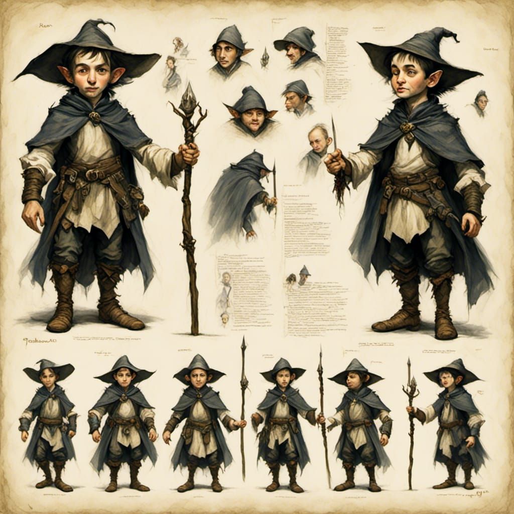 Halfling Wizard Pose Sheet with Mismatched Robes