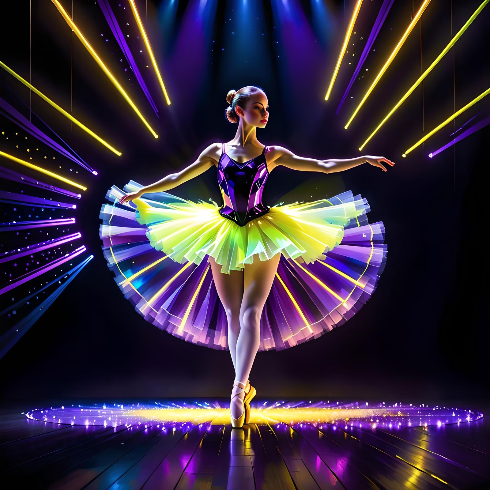 Neon Ballerina Dances on Stage in Watercolour Style