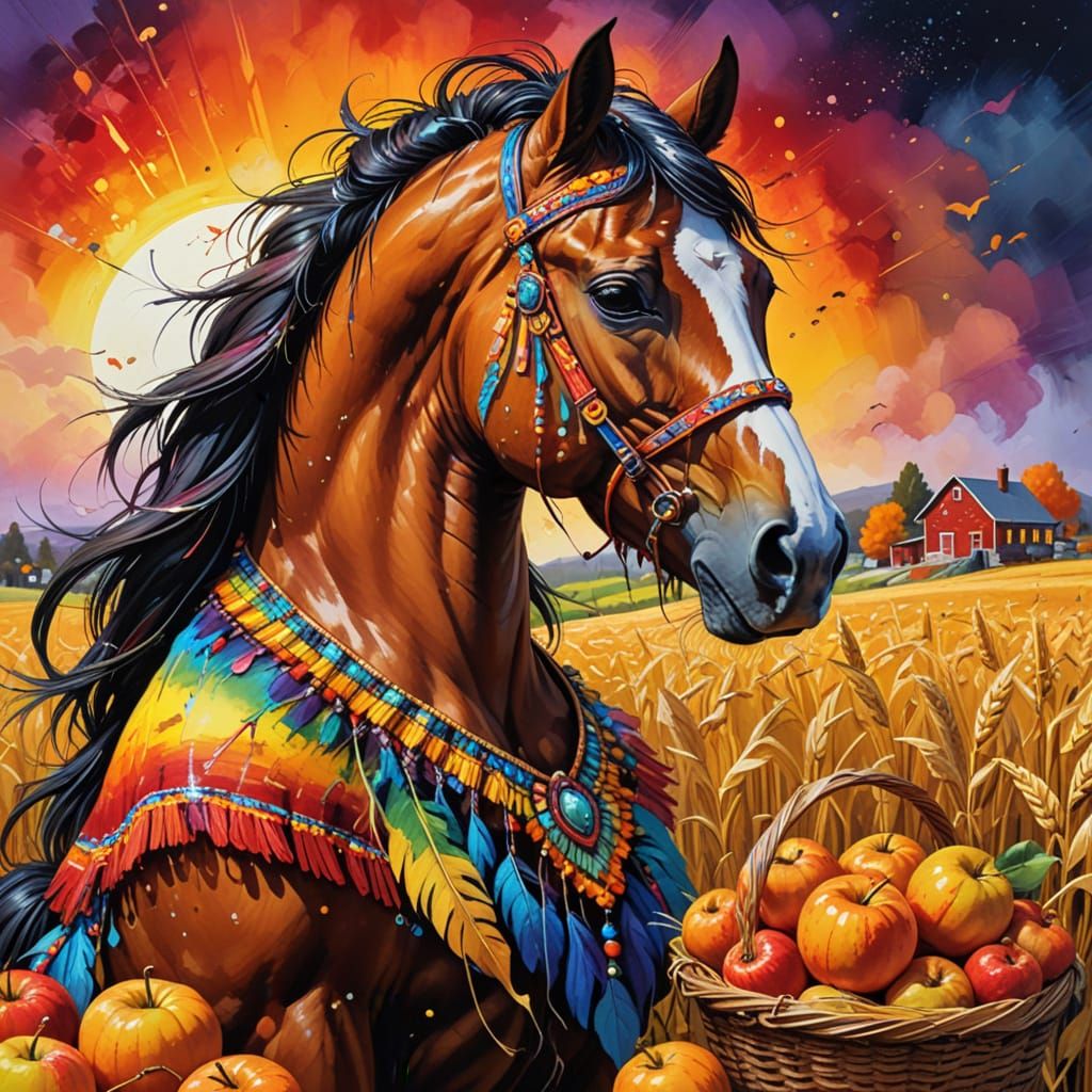 Native American Horse in Halloween Harvest Night City