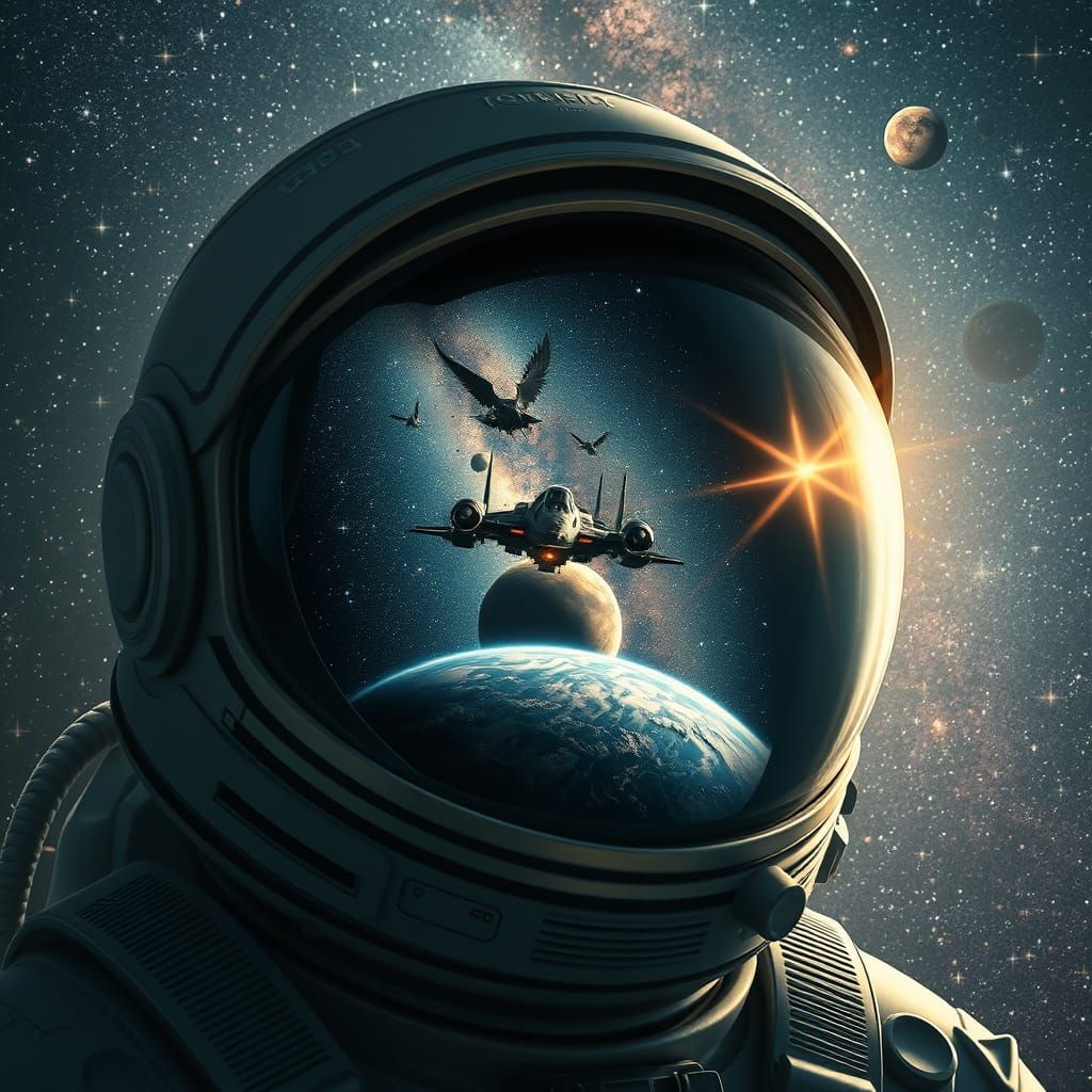 Surreal Galaxy in Astronaut Helmet, 8K