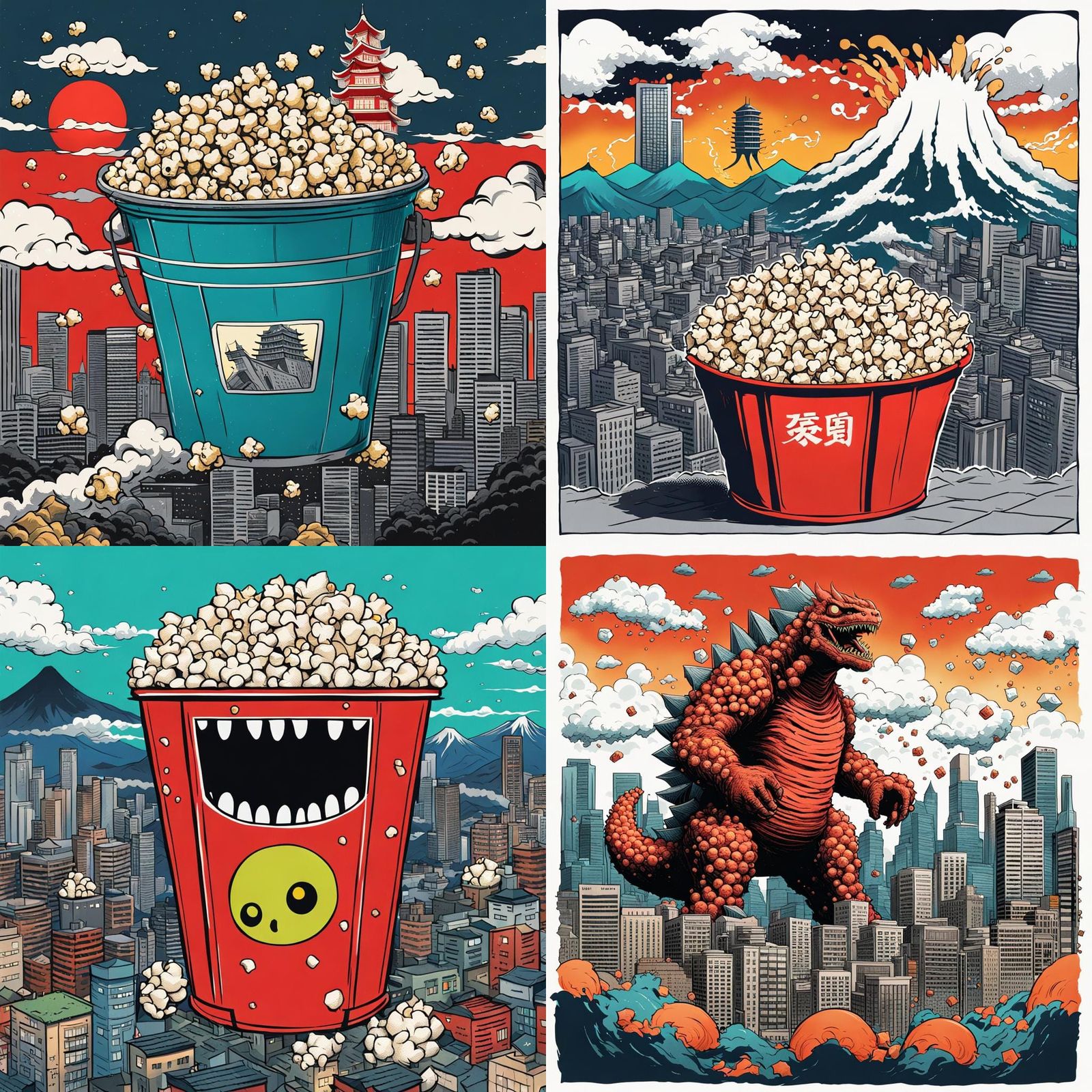 Kaiju Popcorn Bucket Attacks City: Manga Style