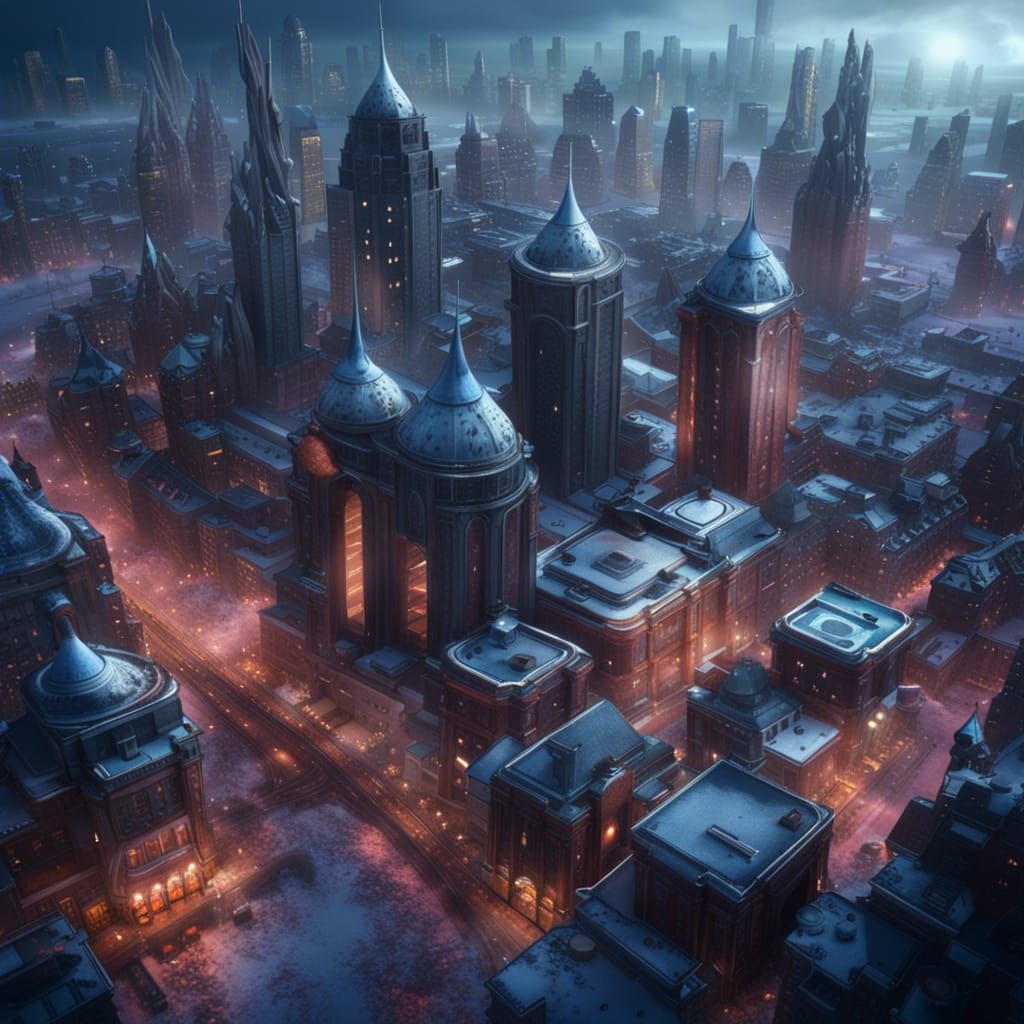Frozen Modern City in Detailed Matte Painting Style