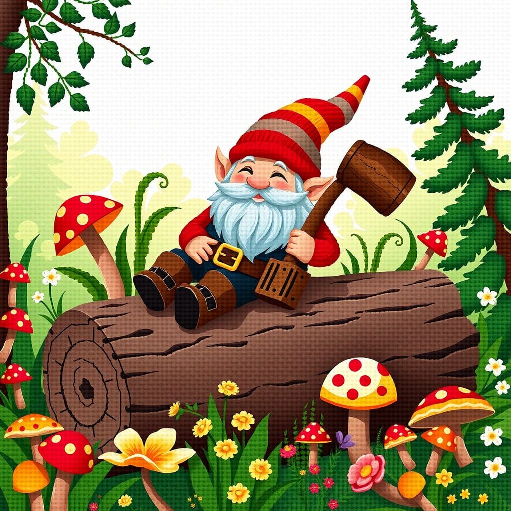 Gnome Lumberjack Relaxing, Digital Art for Crafting