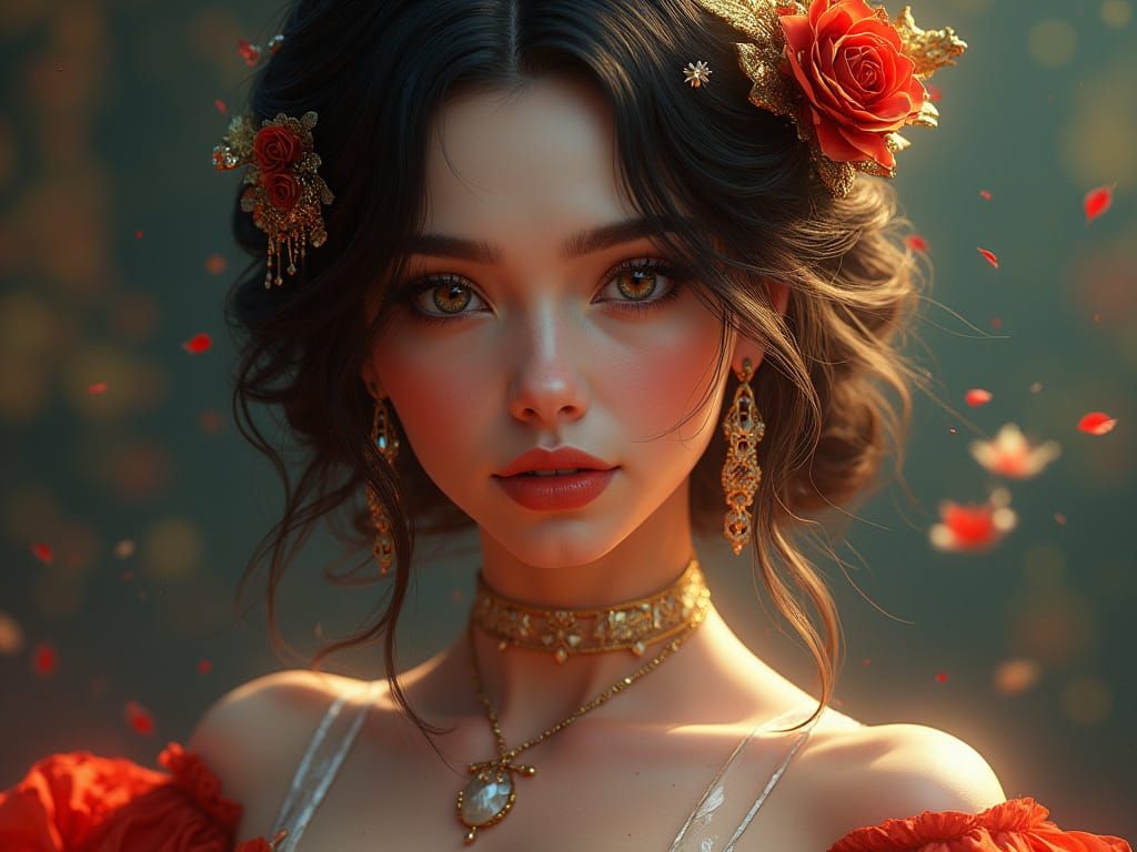 Elegant Woman Portrait in Art Nouveau Style