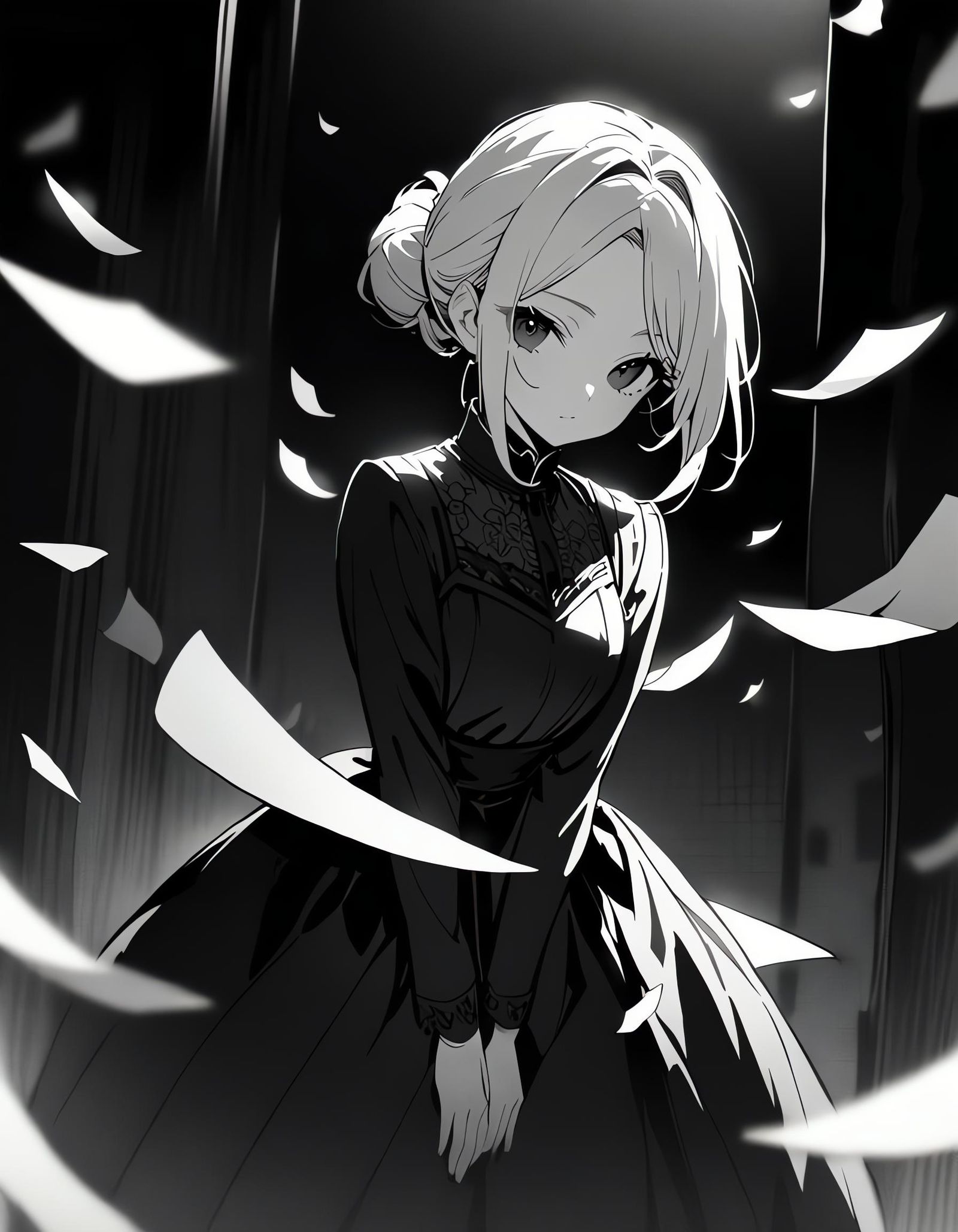 Monochrome Portrait of Girl in Victorian Dress