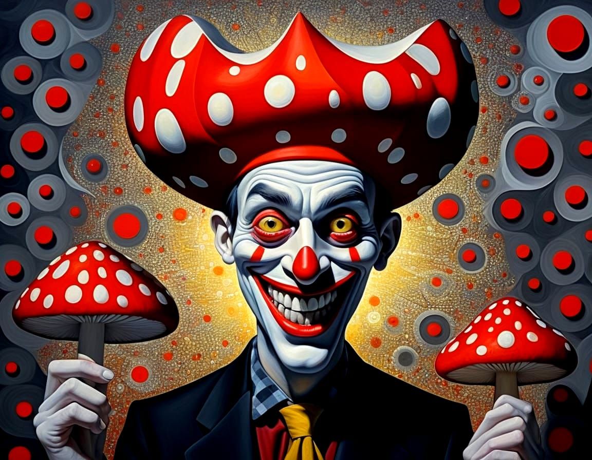 Wicked Jester in a Red Toadstool Landscape