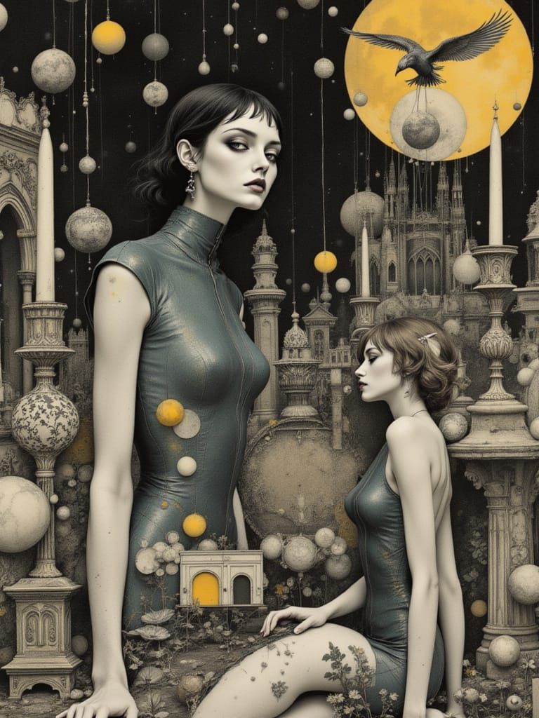 Astral Dreamscape with Fragmented Figures and Surreal Symbol...