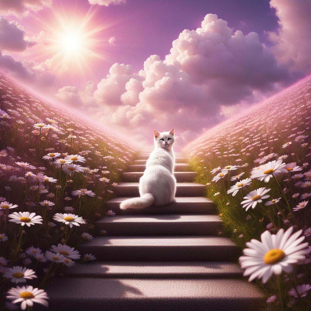 Cat on Stairway to Heaven: Fantasy Art