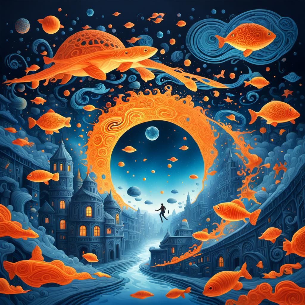 Dreamlike World with Floating Words in Fantasy Art