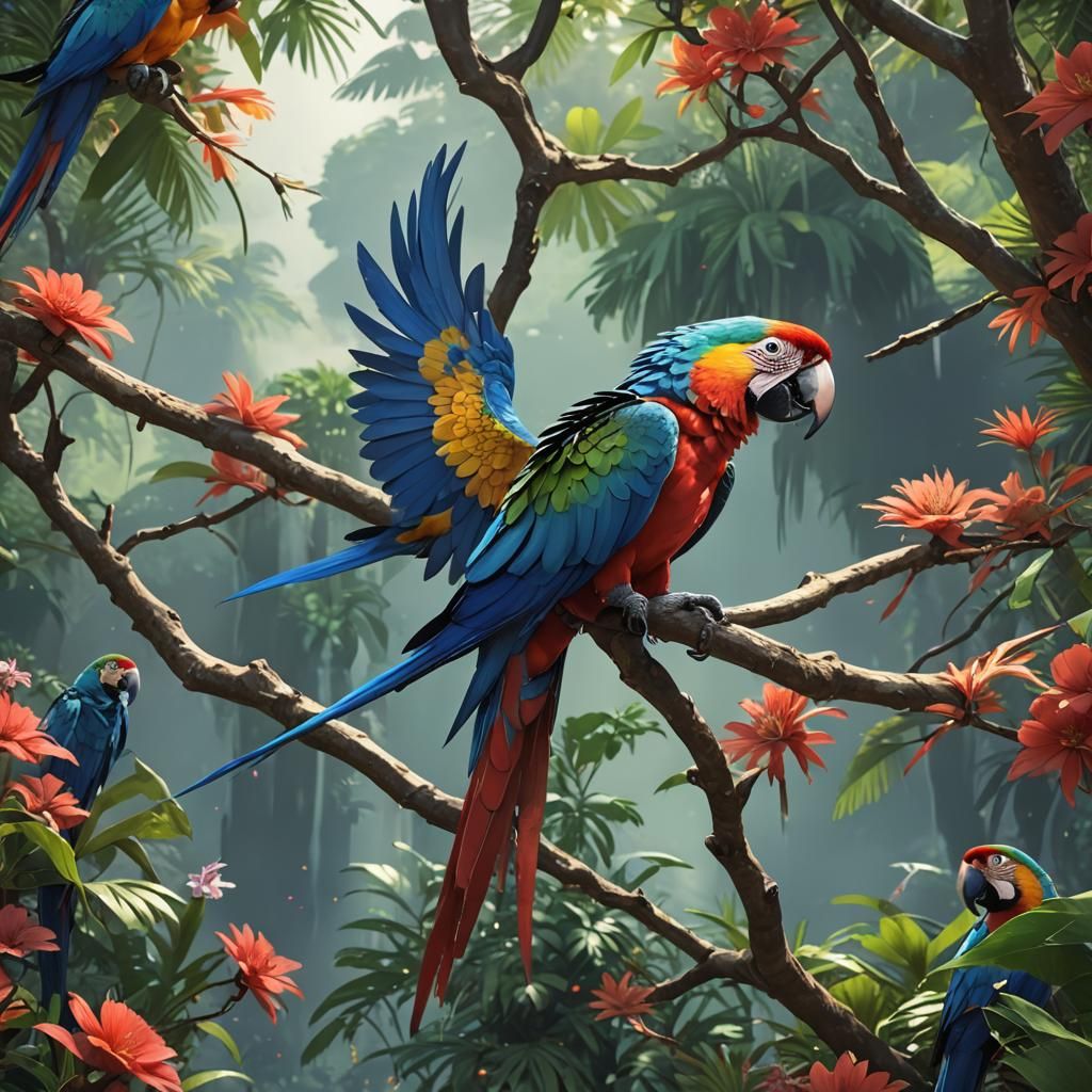 Detailed 3D Anime Macaw Concept Art