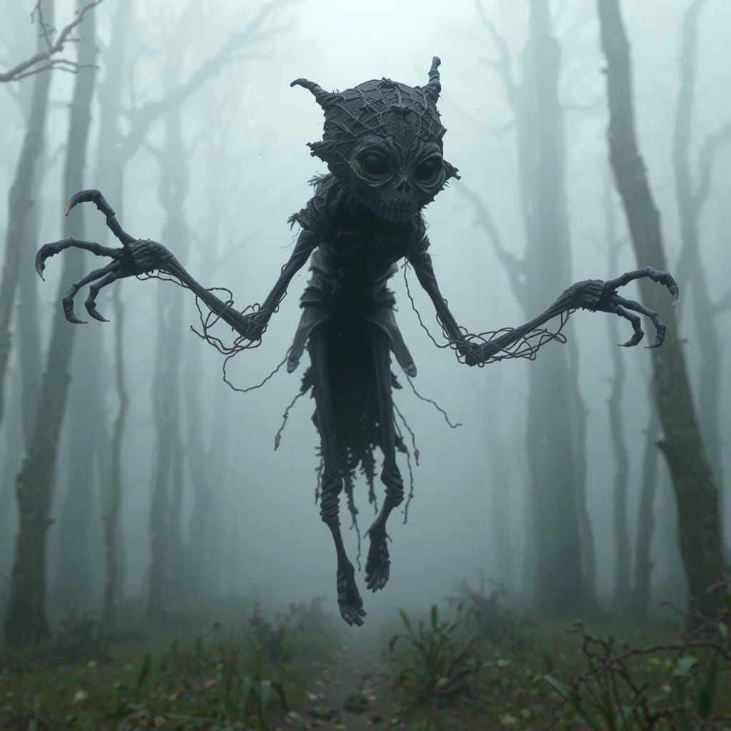 Mysterious, Spindly Creature Soars Through Foggy Forest in T...