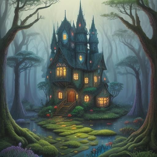 Whimsical Mushroom House in Fauvist Style