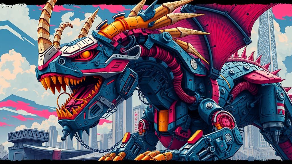 Mechanical Dragon in Pop Art Manga Style