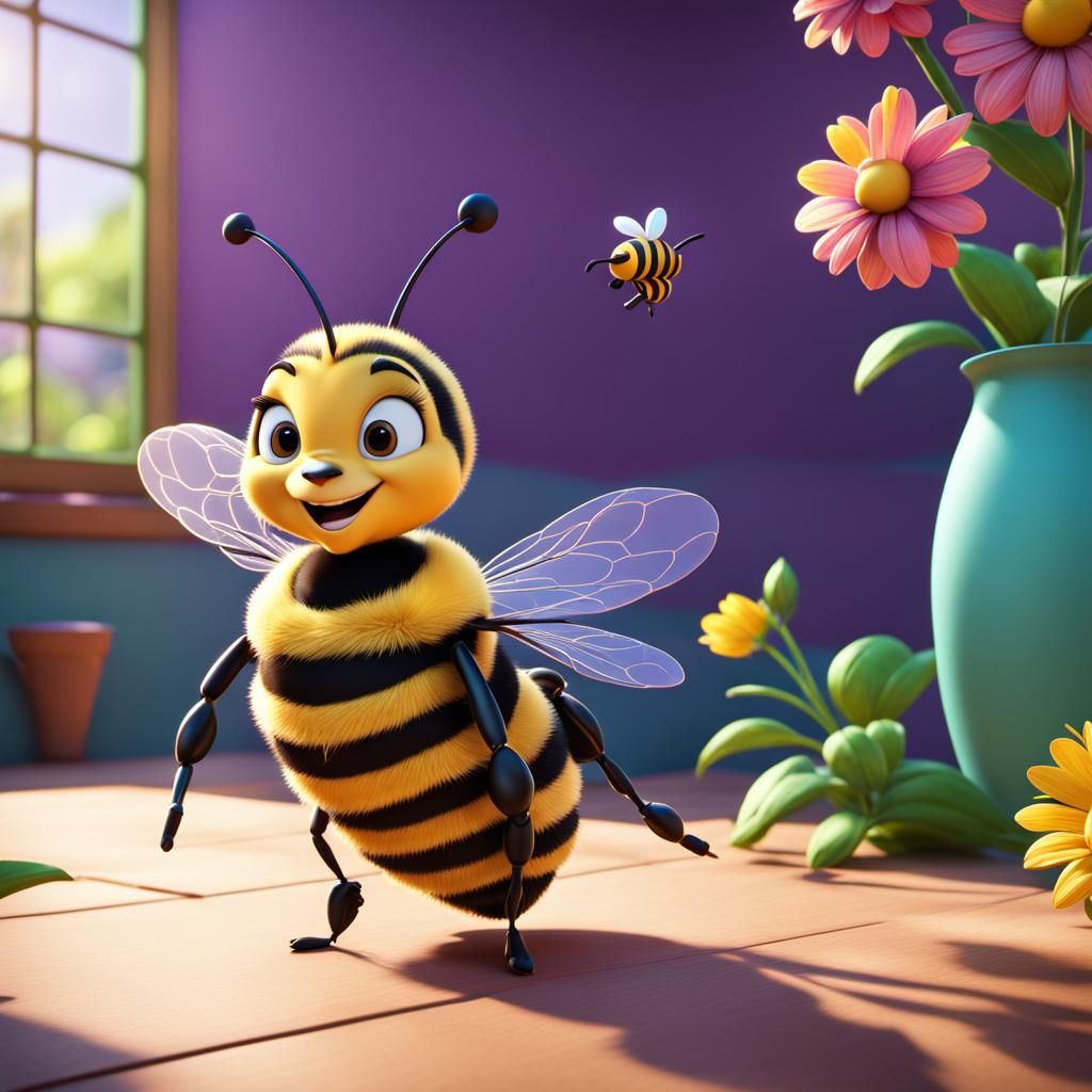 Bee with Pompadour in 3D Digital Art Style