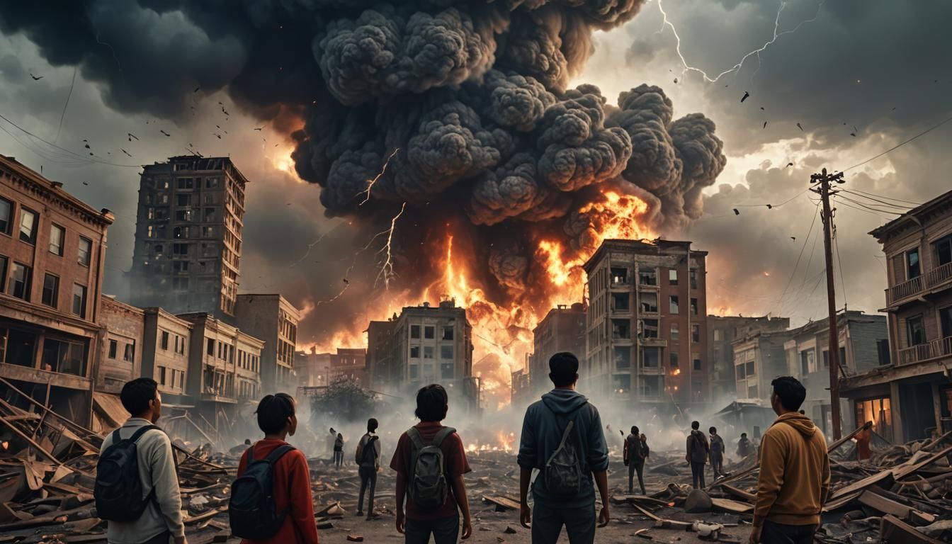 People Gaze at Apocalyptic Sky in Cinematic Digital Art