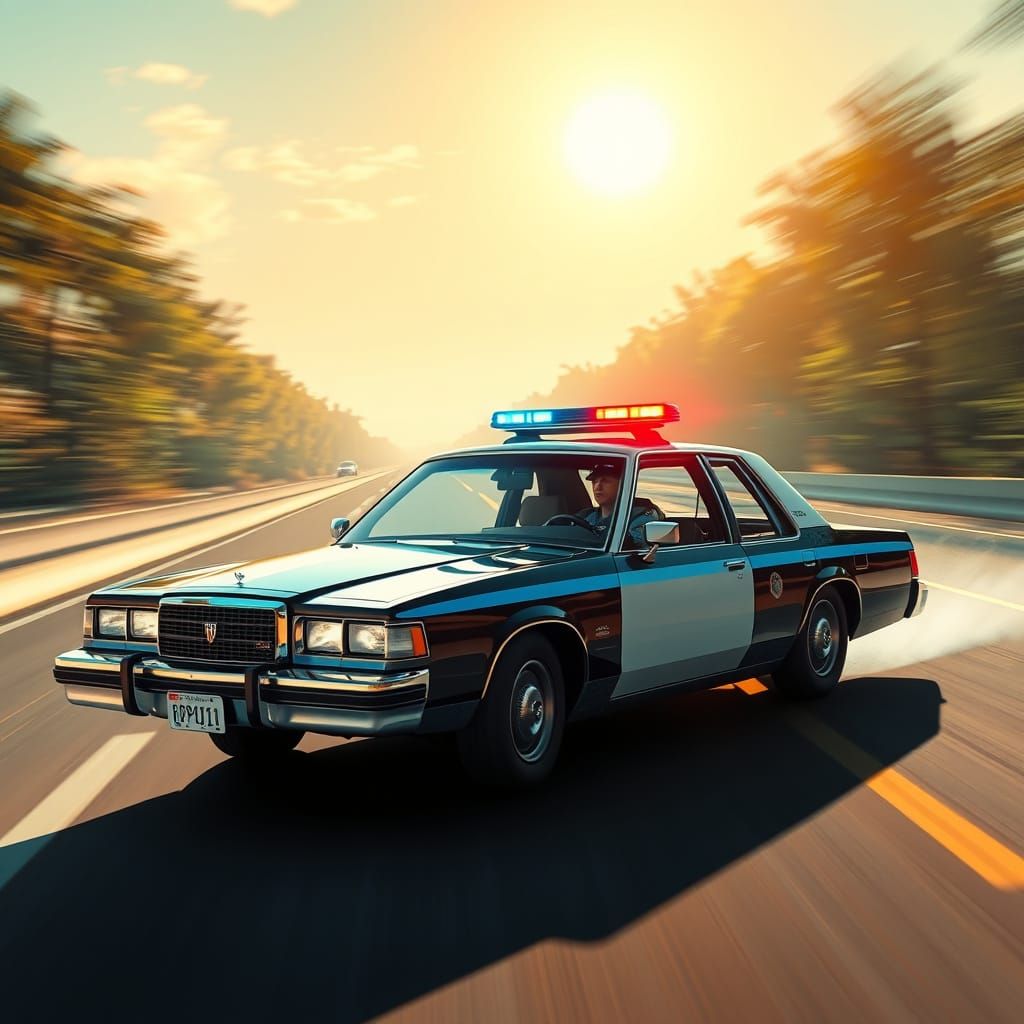 High-Tech Police Car Speeds Down Futuristic Highway