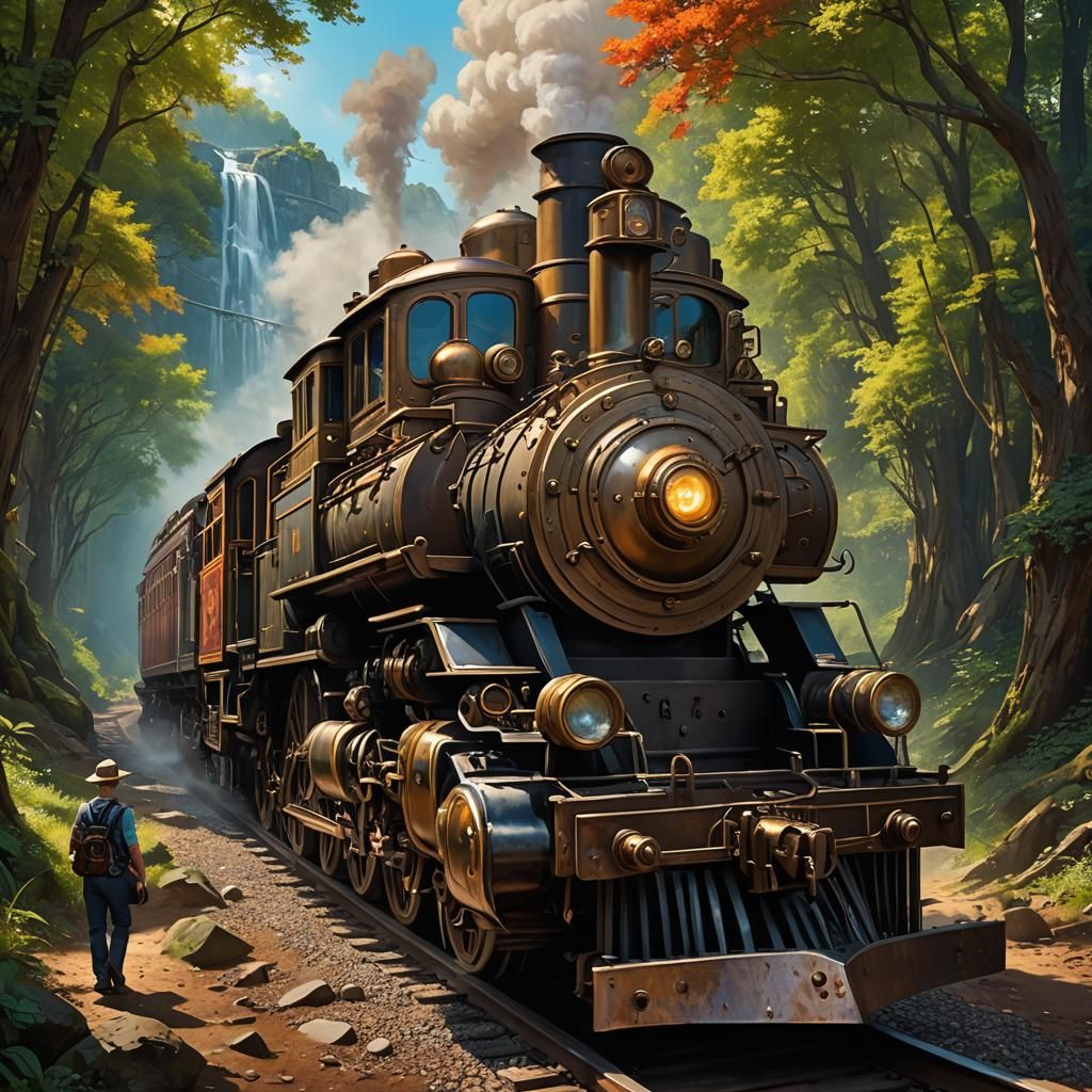 Hyperrealistic Steampunk Engine in Splash Art Style