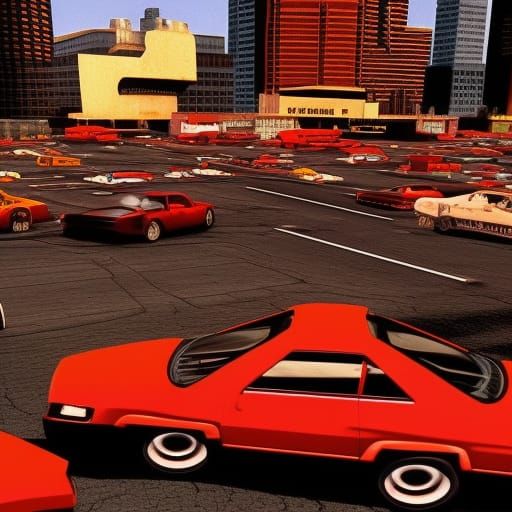 Hyperrealistic Carmageddon 1999 Scene with Intricate Details