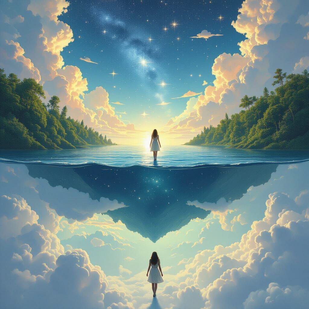 Surreal Upside-Down World with Celestial Floor