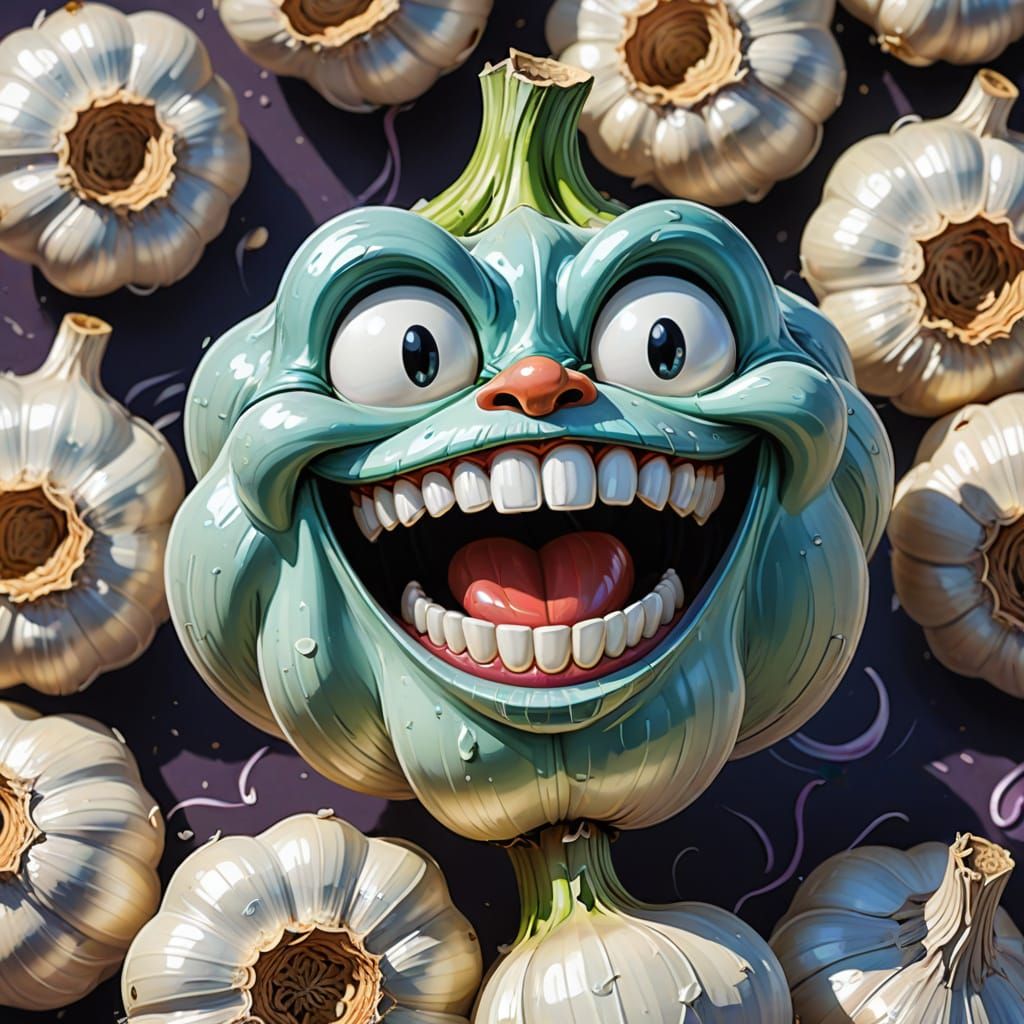 Gap-Toothed Garlic Character in Cartoon Style