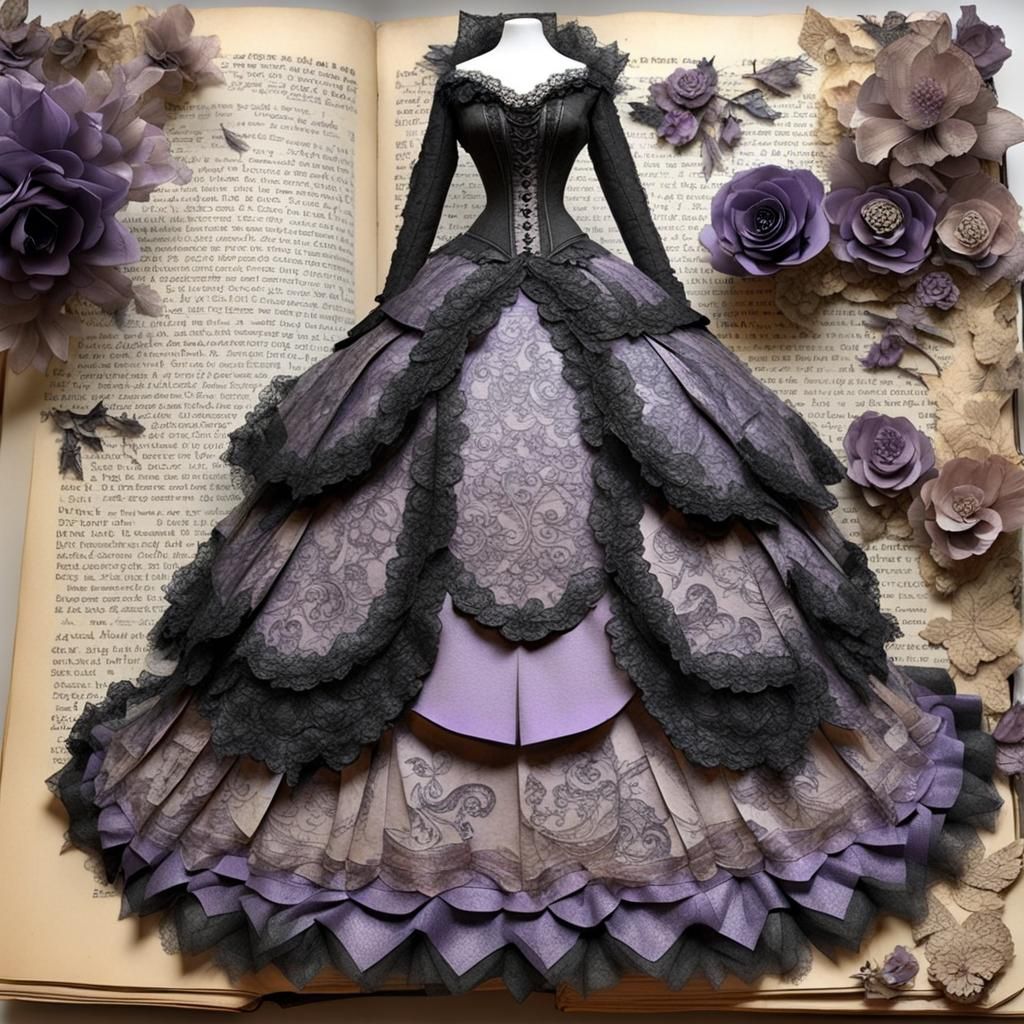 3d Paper Collage Gothic Edwardian Ballgown, Lace Bodice with...