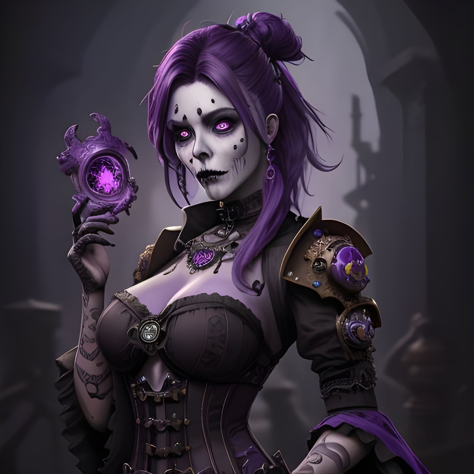 Steampunk Calavera Woman with Purple Hair