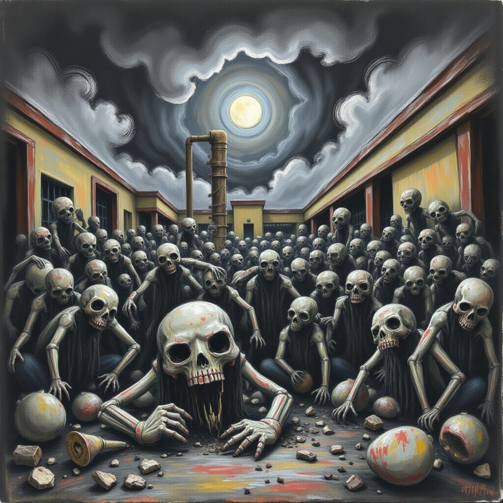 Creepy Chalk Drawing of Zombie Horde