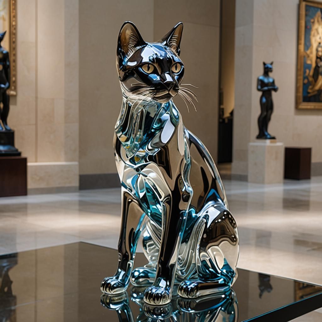 Elegant Glass Siamese Cat Sculpture