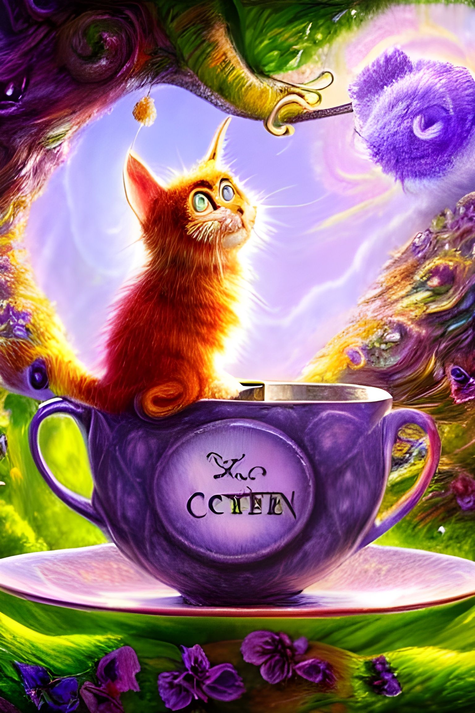 Cheshire Cat's Magical Tea Party, Digital Art