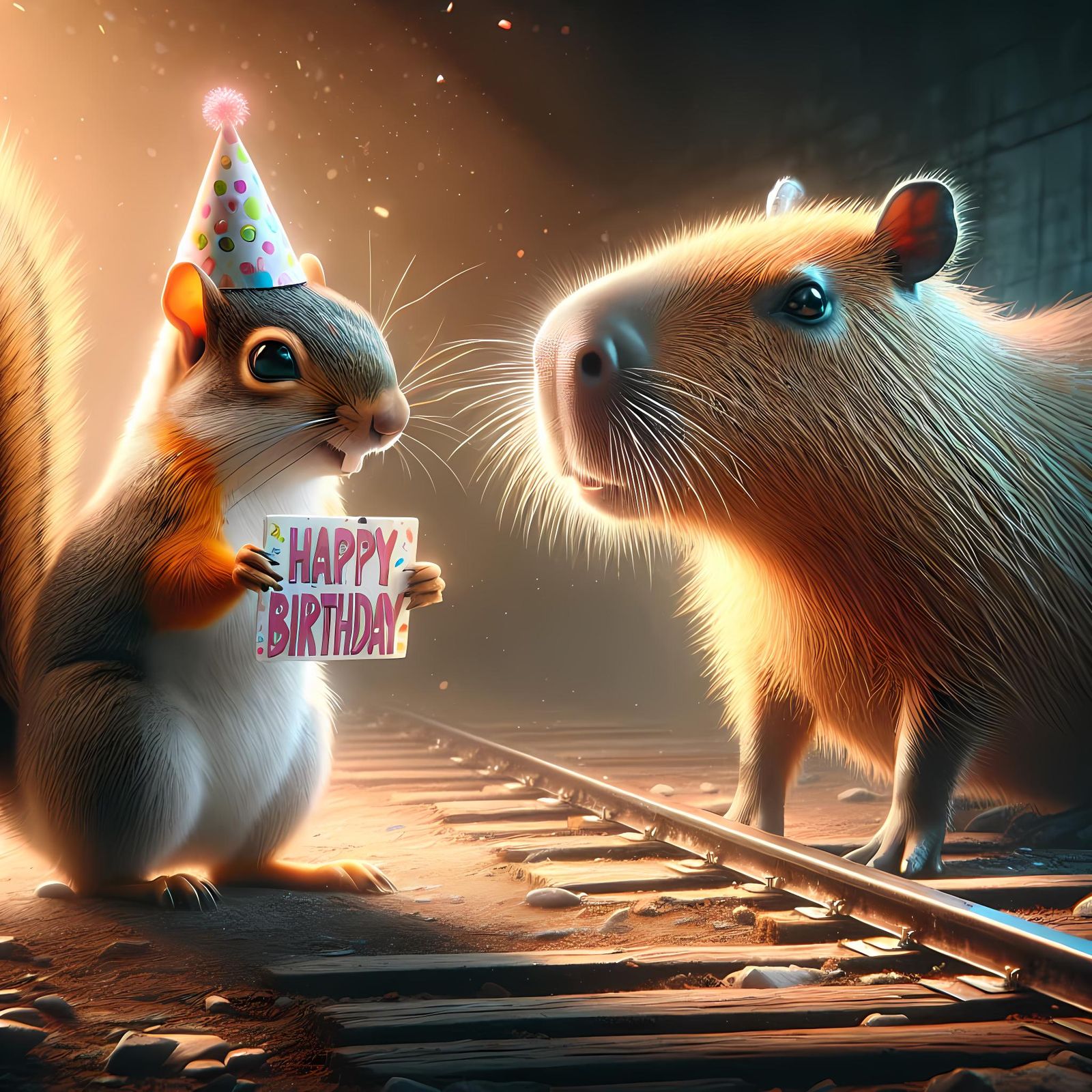 Hyperrealistic Squirrel Celebrates Capybara Birthday