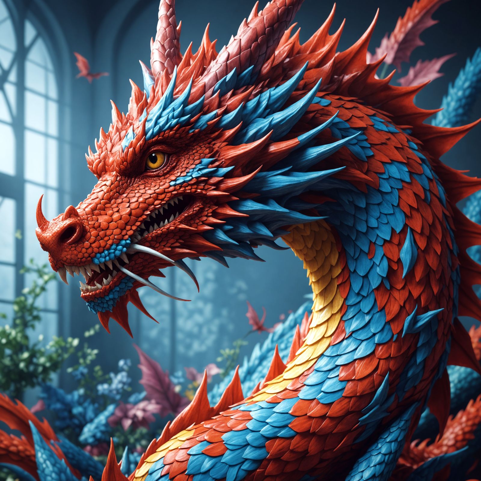 Vibrant Gingham Dragon Fashion Print