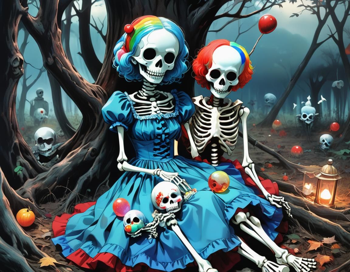 Creepy Skeletons and Dolls in Anime Nightmare Forest