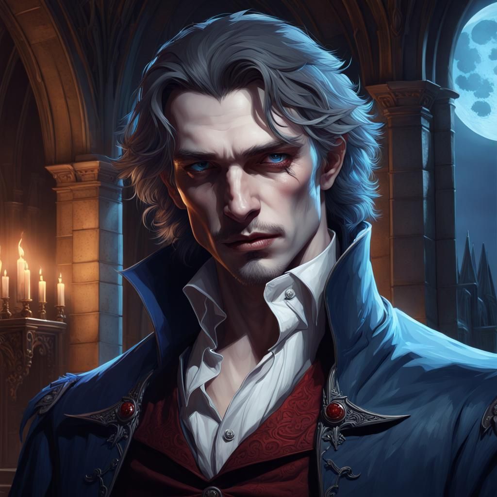 Handsome Vampire in Melancholic Castle Concept Art