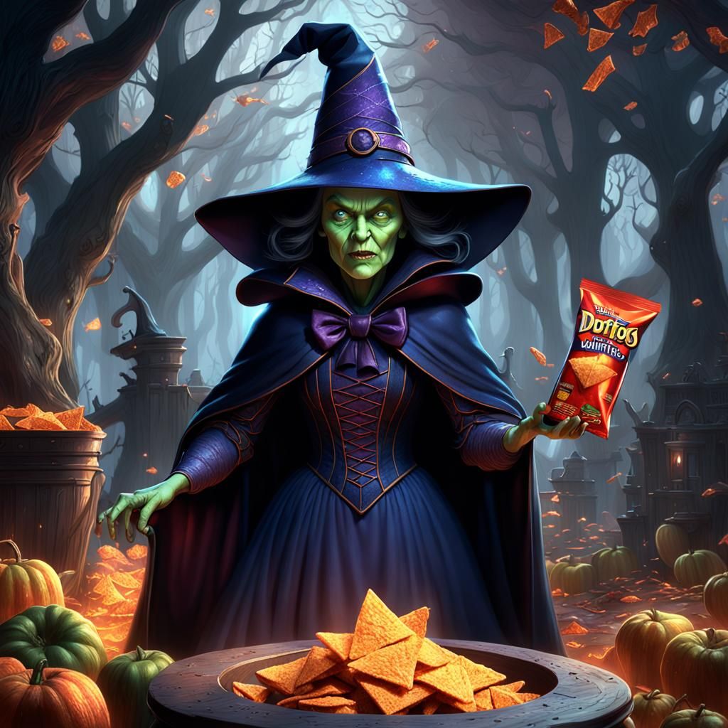 Wicked Witch Enchants Doritos: Dark Fantasy Art
