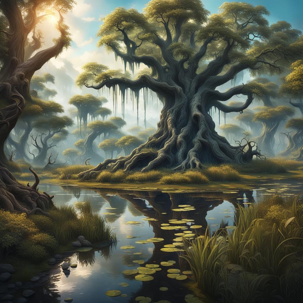 Fantastical Swamp Landscape in Detailed Matte Painting