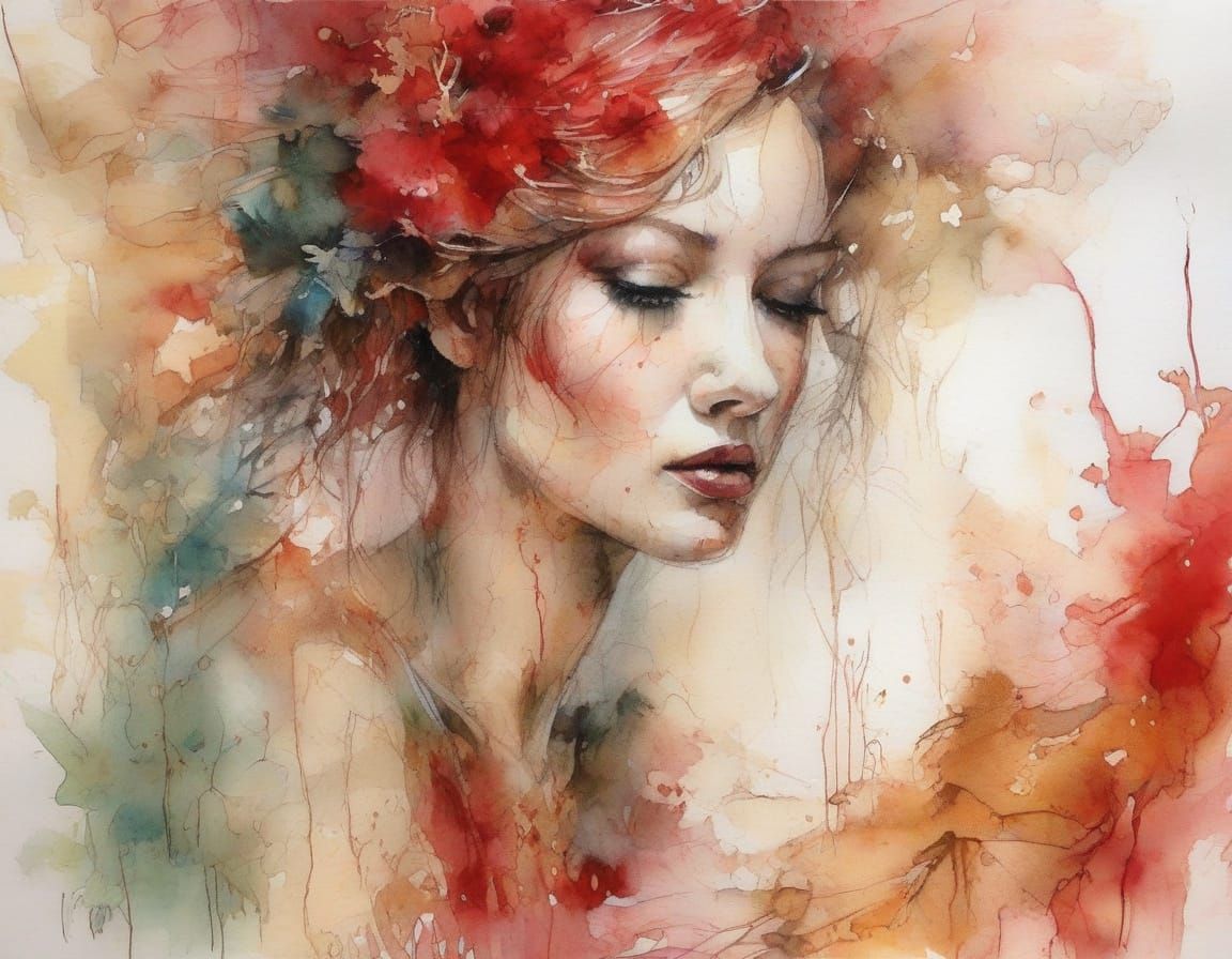 Lady in Red: Whimsical Watercolour Portrait